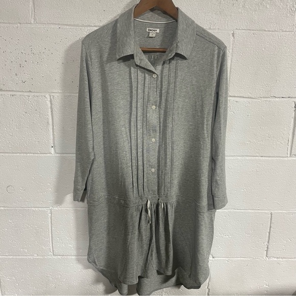 DKNY Gray Cotton Blend Tunic Blouse Sz Medium - Picture 1 of 4